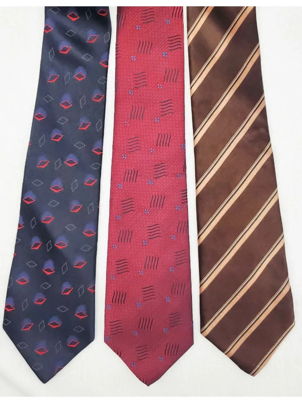 Sulka Men's Set of 3 100% Silk Tie Ties Blue Burgundy Brown